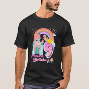 Kids Princess 9th Birthday Horse Rainbow Castle Bi T Shirt