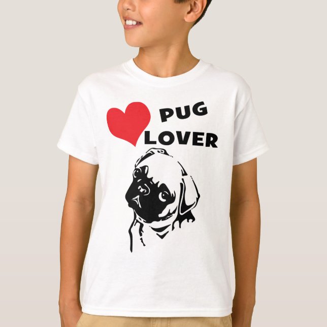 Kids Pug Älskare Red Heart Hund T Shirt (Framsida)