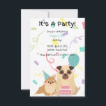 Kids Pug Hund Birthday-inbjudan Inbjudningar<br><div class="desc">Gör ditt barns födelsedag oförglömligt med vår vackra inbjudan till Barns födelsedag, med en lekfull pug och hans söta marionettvän omgiven av en lysande bakgrund i glitter! Den här charmerande designen fångar glädjen hos ett hund-temat party eller ett temat party för den delen, skapar den perfekten till inbjudan vänner och...</div>