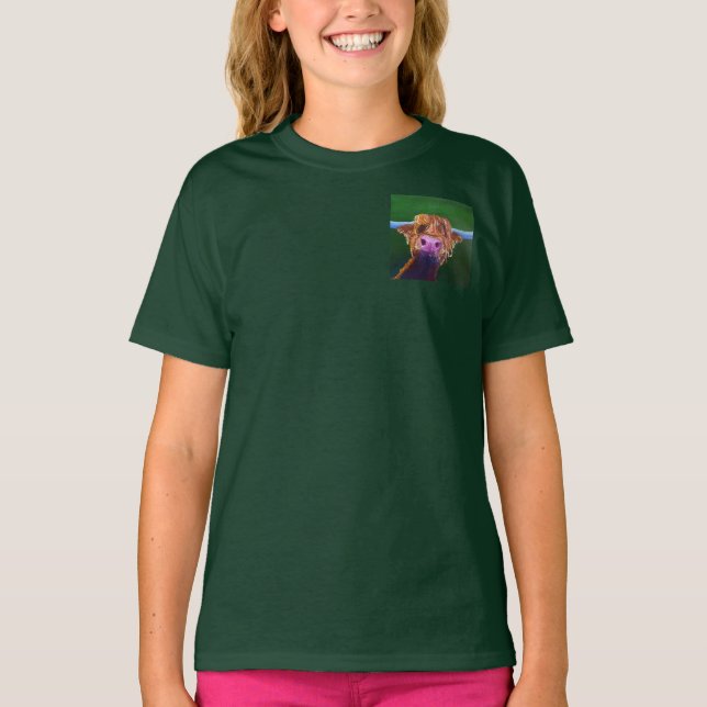 Kids Quirky Highland Cow T-shirt (Framsida)