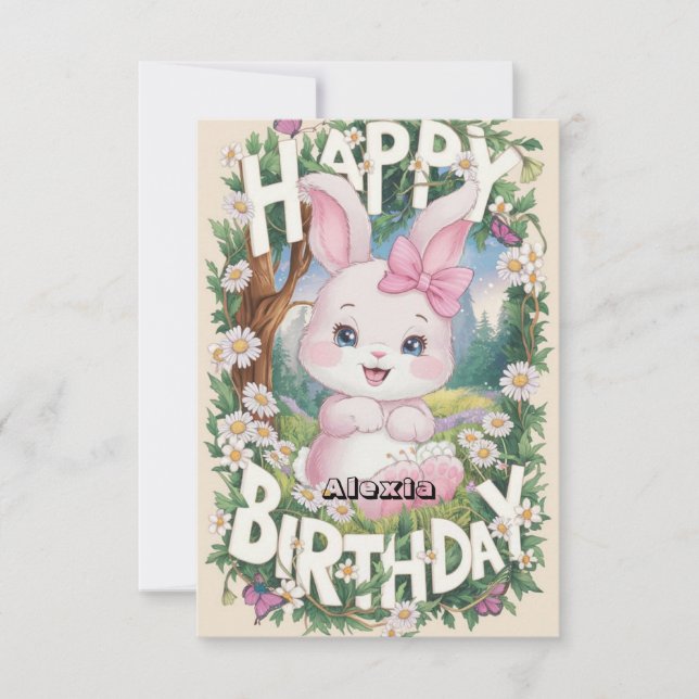 Kids Rabbit Bunny Digital Birthday Kort (Framsida)