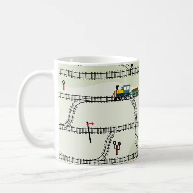 Kids Railway: Lustigt Seamless Mönster Kaffemugg (Vänster)