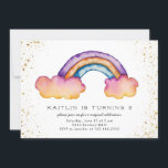 Kids Rainbow Cloud Födelsedagsfest Inbjudningar<br><div class="desc">Den vismliga flickans födelsedagsfest inbjudan har en regnbåge som är målad med vattenfärg. Det finns också faux guld glitter runt kant. I texten står det: "gå med oss för ett magiskt firande." Anpassa det här mallkortet genom att lägga till information om ditt barns party.</div>