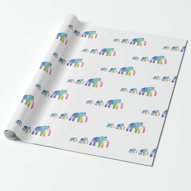 Kids Rainbow Elephant Gift Wrap Presentpapper (Utrullad)