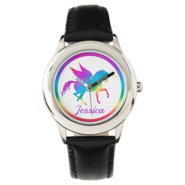 Kids Rainbow Gradient Unicorn Silhouette Armbandsur (Framsida)