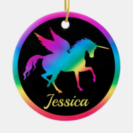 Kids Rainbow Gradient Unicorn Silhouette Julgransprydnad Keramik