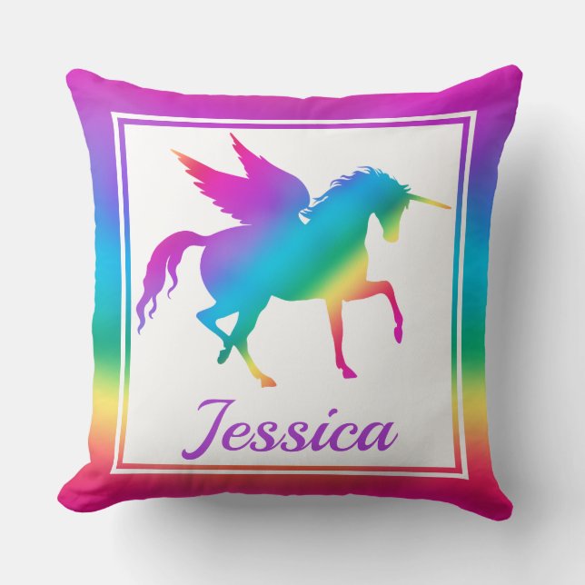Kids Rainbow Gradient Unicorn Silhouette Kudde (Framsida)