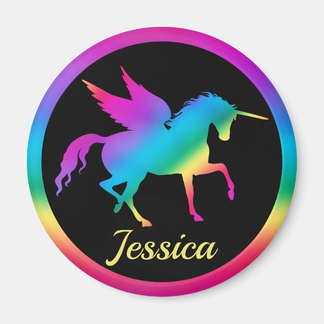 Kids Rainbow Gradient Unicorn Silhouette Magnet (Framsidan)