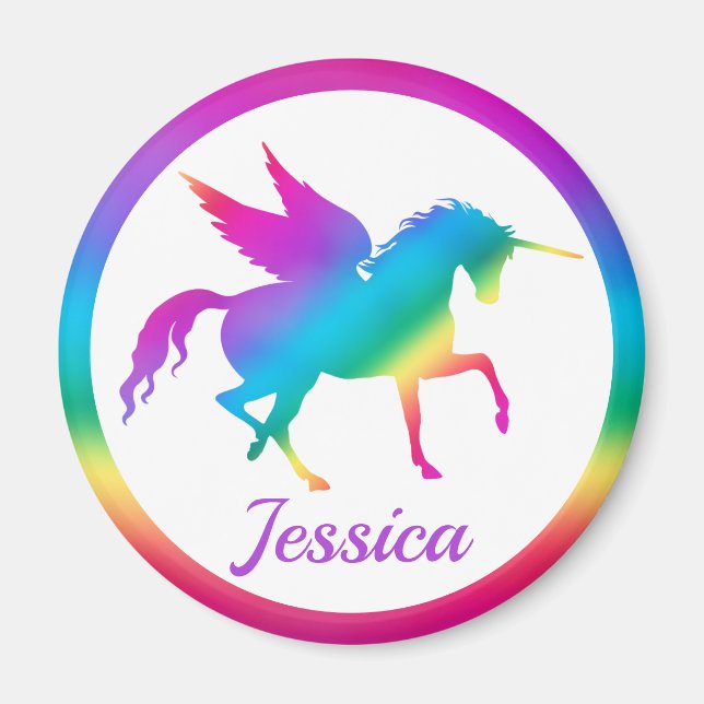 Kids Rainbow Gradient Unicorn Silhouette Magnet (Framsidan)