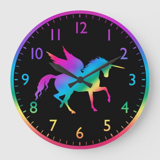 Kids Rainbow Gradient Unicorn Silhouette Stor Klocka (Framsida)