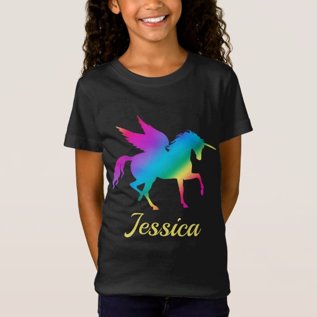 Kids Rainbow Gradient Unicorn Silhouette T Shirt (Framsida)
