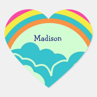 Kids Rainbow Heart Name Stickers Hjärtformat Klistermärke