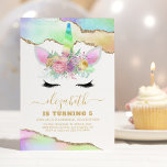 Kids Rainbow Unicorn Birthday Inbjudningar<br><div class="desc">Magic Unicorn födelsedagsfest inbjudan med pastellregnbåge och guld glitter agate crystal kant,  ett sött Unicorn-ansikte med blommigt,  och en modern firande-mall som är lätt att anpassa.</div>