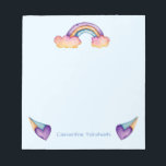 Kids Rainbow Watercolor | Lägg till Namn Anteckningsblock<br><div class="desc">Detta är en vattenfärgad illustration av en regnbåge som kommer ut ur molnen och hjärtan. Du kan skriva ut ditt namn på grund i den här produkten. Texten kan redigeras. Underbar personlig stillastående för barn till använda i skolan!</div>