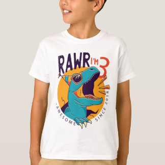 Kids Rawr I är 3:e födelsedagen T Rex Dinosaur Gif Shirt