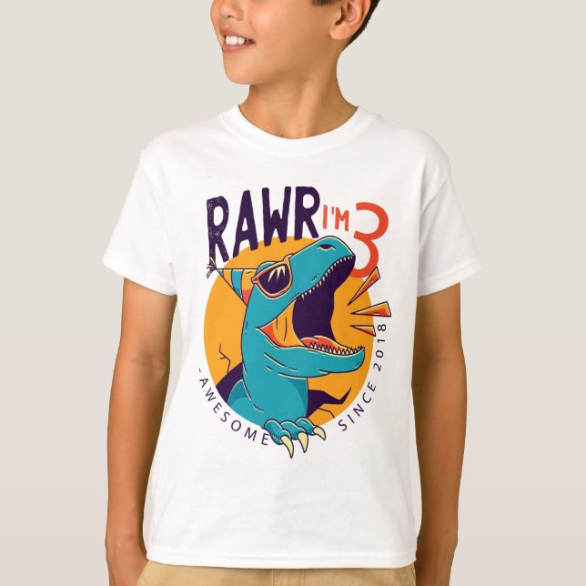 Kids Rawr I är 3:e födelsedagen T Rex Dinosaur Gif Shirt (Framsida)