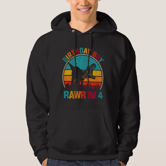 Kids Rawr I är 4 Dinosaur 4e födelsedagen Boy Rex  Hoodie (Framsida)