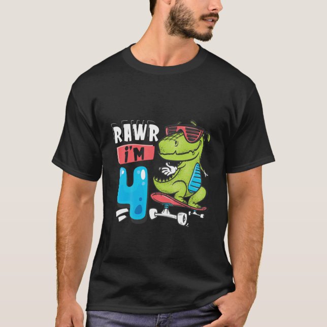 Kids Rawr I är 4 T Rex Dinosaur Skateboard Boys 4: Shirt (Framsida)
