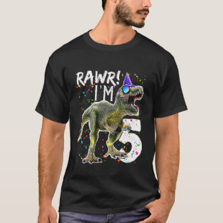 Kids Rawr I är 5:e Födelsedagsfesten T Rex Dinosau Shirt