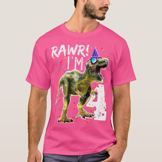 Kids Rawr I M 4 4e födelsedagen T Rex Dinosaur Par Shirt (Framsida)