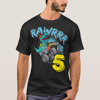 Kids Rawr Im 5 5:e födelsedagsmonster Lastbil TRex T Shirt