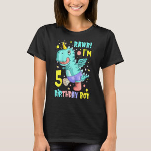 Kids Rawr Im 5 5:e födelsedagspojken Trex Dinosaur T Shirt