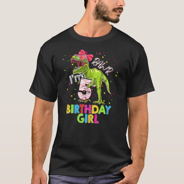 Kids Rawr I'm 5 5th Birthday T Rex Dinosaur Party  T Shirt (Framsida)
