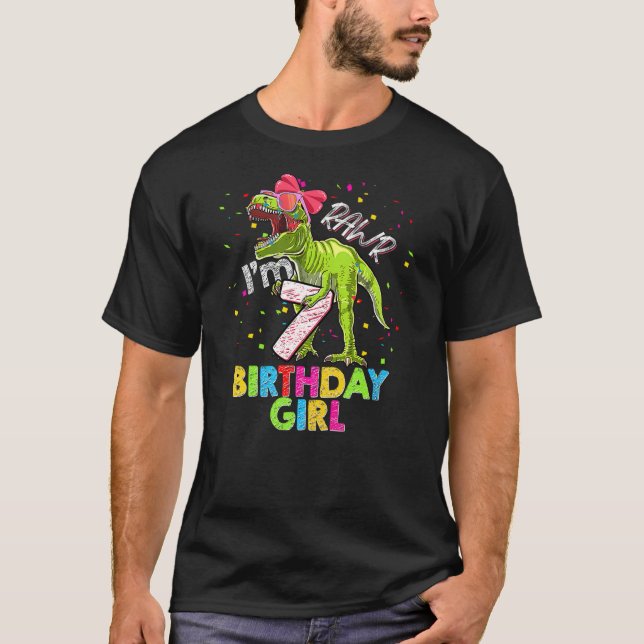 Kids Rawr I'm 7 7th Birthday T Rex Dinosaur Party  T Shirt (Framsida)