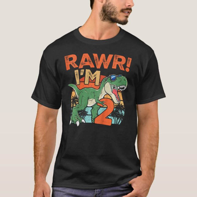 Kids Rawr I'm Two Rex 2nd Birthday Second Dinosaur T Shirt (Framsida)