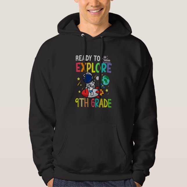 Kids Ready To Explore Ninth Grade Astronaut Back T Hoodie (Framsida)