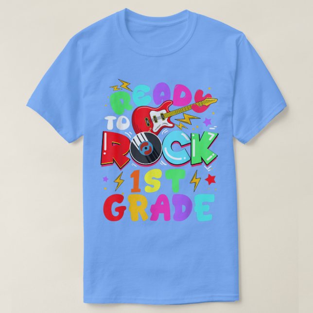 Kids Ready To Rock 1st Grade Guitar Back To School T Shirt (Design framsida)