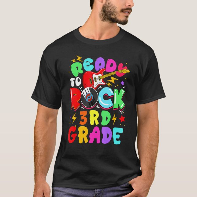 Kids Ready To Rock 3rd Grade Guitar Back To School T Shirt (Framsida)