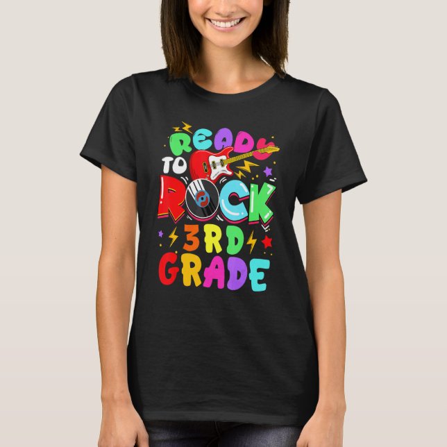 Kids Ready To Rock 3rd Grade Guitar Back To School T Shirt (Framsida)