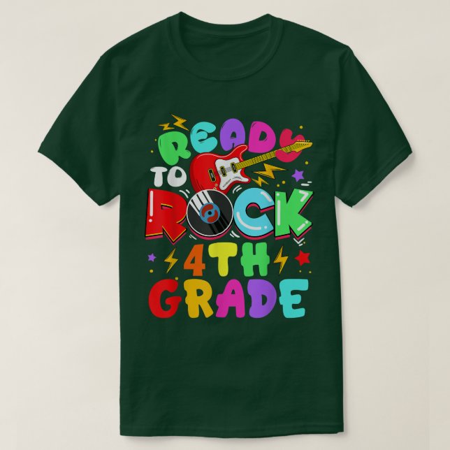 Kids Ready To Rock 4th Grade Guitar Back To School T Shirt (Design framsida)