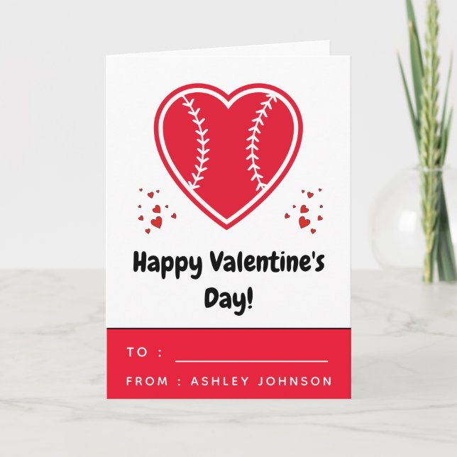 Kids Red Baseball Softball Heart Valentines day Kort (Framsida)