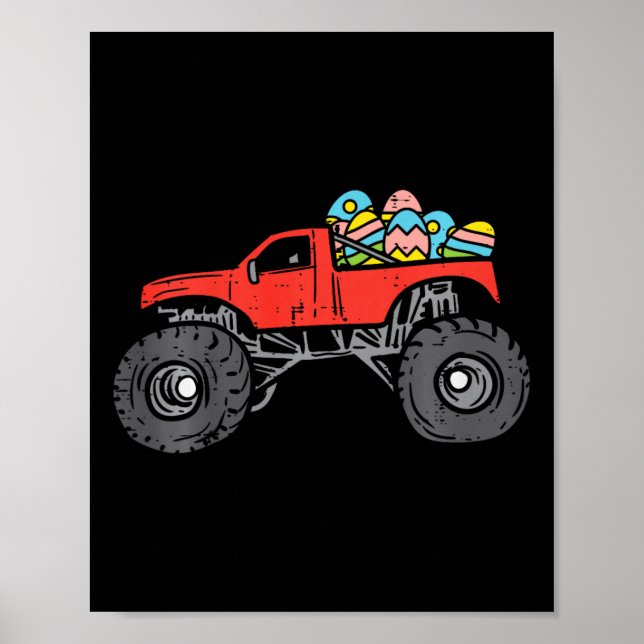 Kids Red Monster Lastbil Eggs Påskägg Hunting Boy Poster (Framsidan)
