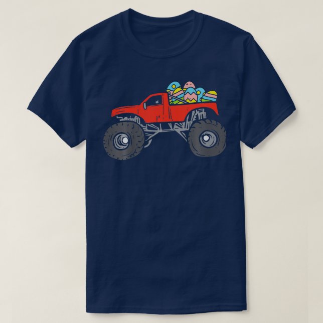 Kids Red Monster Truck Eggs Easter Egg Hunting Boy T Shirt (Design framsida)