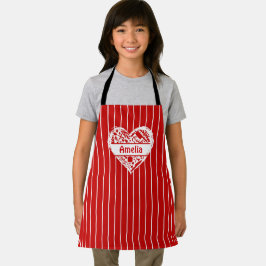 Kids Red Stripe Anpassningsbar Apron, Heart Cook B