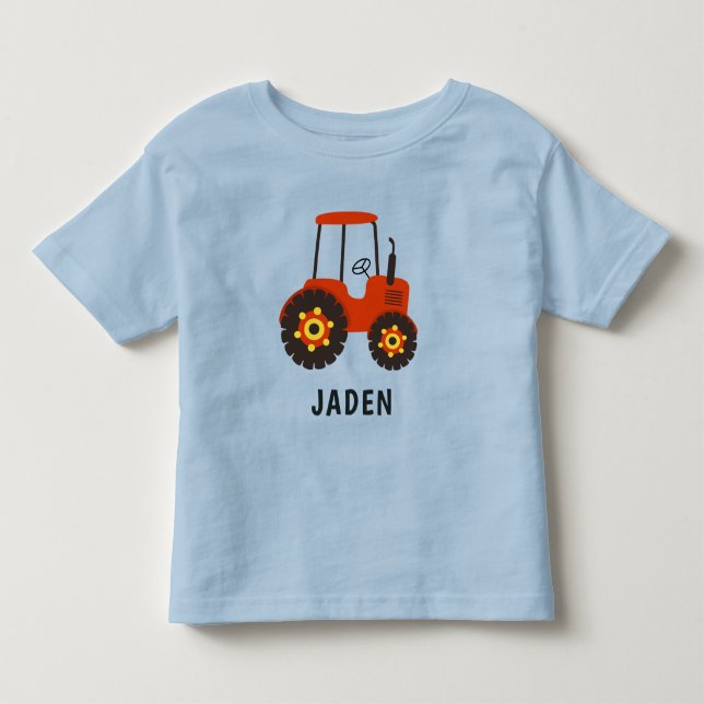 Kids Red Tractor Personlig Farm Fordon T Shirt (Framsida)