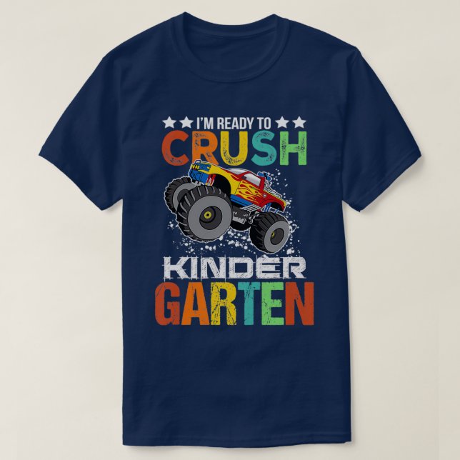 Kids Redo till Crush Kindergarten Monster Lastbil  T Shirt (Design framsida)