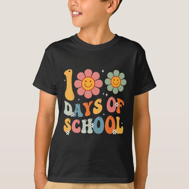 Kids Rero Groovy 100 dagar Lycklig 100 timmar skol T Shirt (Framsida)
