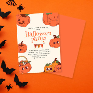 Kids Retro Cute Pumpkin Halloween fest Inbjudningar