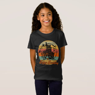 Kids Retro Halloween Lycklig Haunting Haunting Hou T Shirt