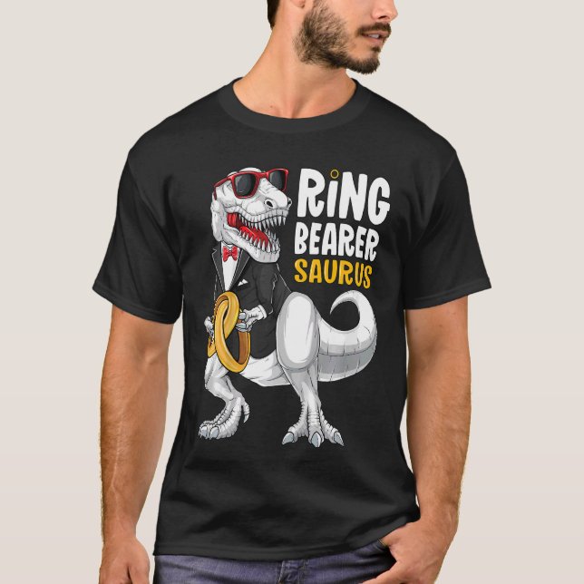 Kids Ring Bearer Saurus Tux T Rex Bröllop Boys Ri T Shirt (Framsida)