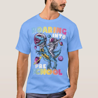 Kids Roaring into Preschool Dinosaur Astronaut Pre T Shirt