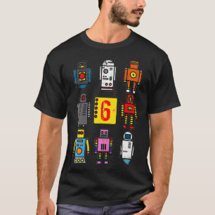 Kids Robot 6e Birthday Retro Robotics med nummer T Shirt