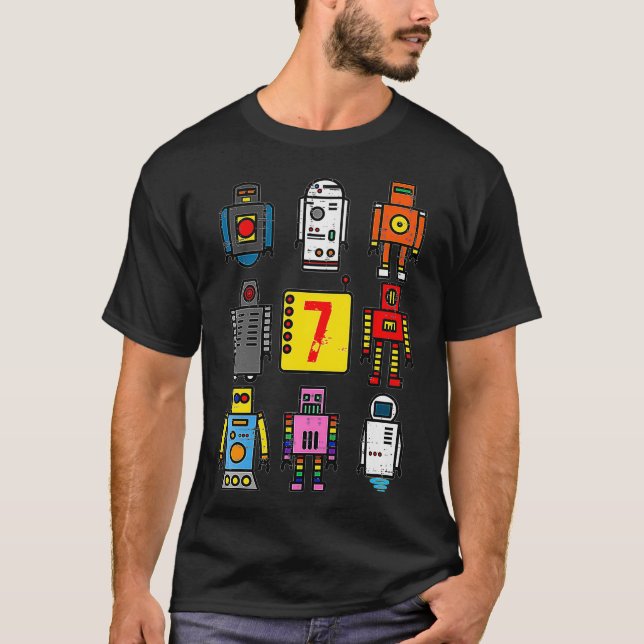 Kids Robot 7:e Birthday Retro Robotics med nummer T Shirt (Framsida)