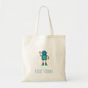 Kids Robot Blue Bibliotek Bok Tote Bag Tygkasse