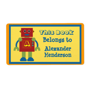 Kids Robot Monogram Bok Sticker Fraktsedel