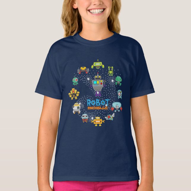 Kids ROBOT Named MultiFärred Kärlek Robots T Shirt (Framsida)